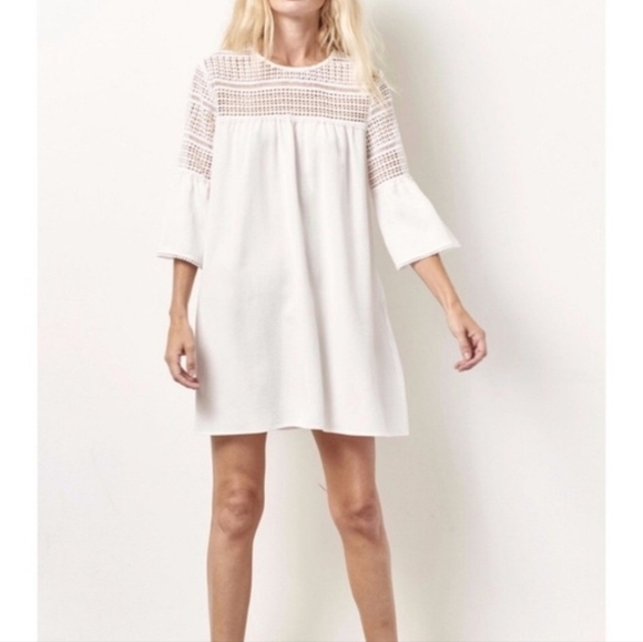 NWT Corey Lynn Calter White Dawn Lace Swing Dress MP Trumpet Sleeves Tencel - Picture 1 of 16